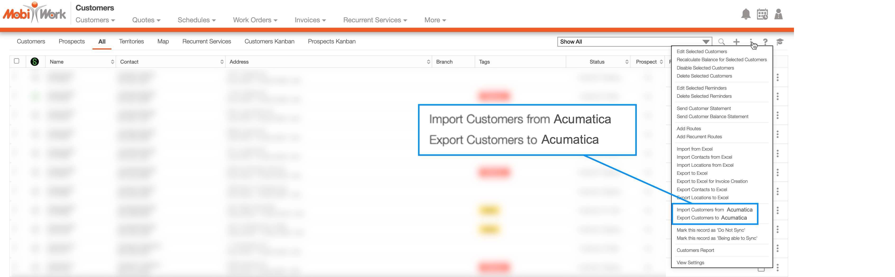 MobiWork Acumatica manual and automated synchronization