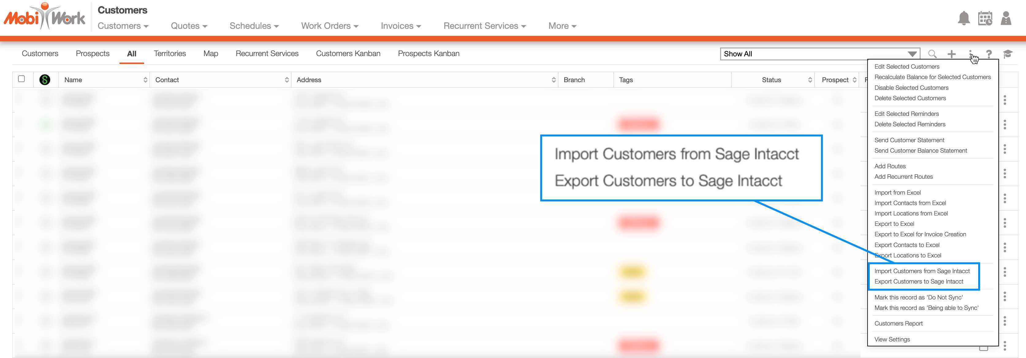 MobiWork Sage Intacct manual and automated synchronization